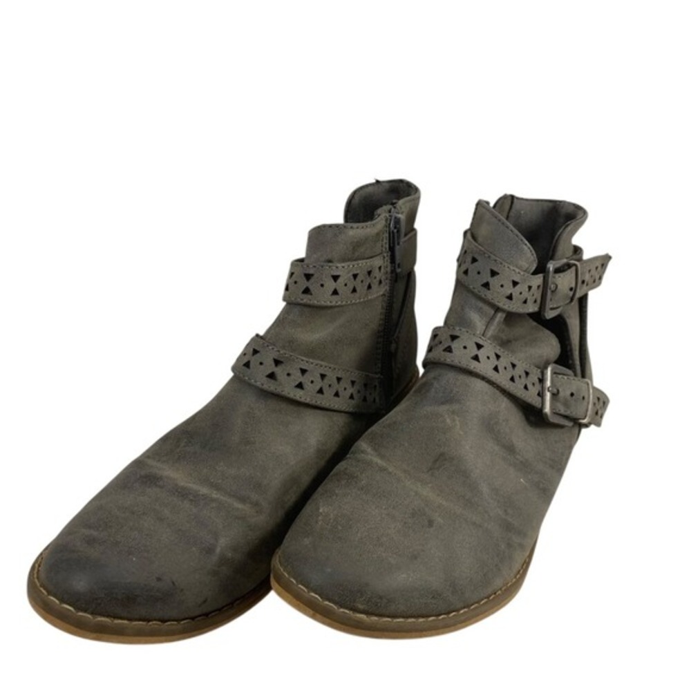 Rocket Dog‎ Grey Distressed Laser Cut Buckle Ankle Boots C355 Womens 8.5